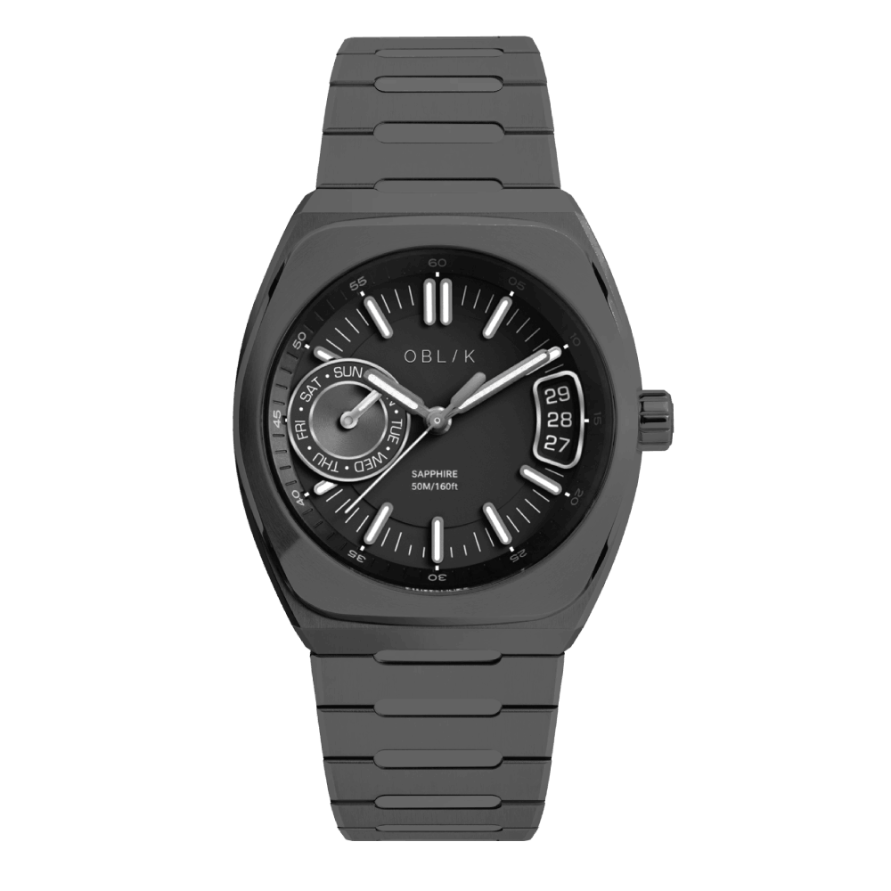 OBLIK NOVA GUNMETAL integrated bracelet day-date watch